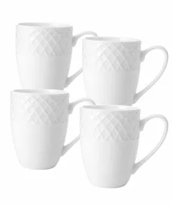 Hot Sale barware Store 33 Best Pirce ✔️ Mikasa® Trellis White Set of 4 Mugs 🥰