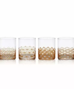 Budget 🥰 Mikasa® Art Deco Set of 4 Gold Double Old Fashioned Whiskey Glasses 😀
