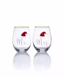 Coupon 🥰 Celebrations by Mikasa® Stemless Gifts Mr And Mrs Santa Hat Stemless Wine Set of 2 🤩