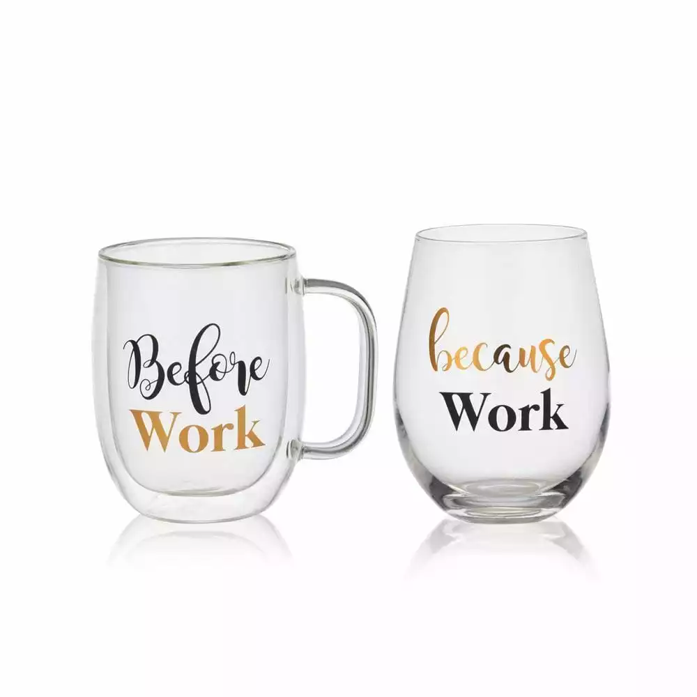 Wholesale ⭐ Mikasa® Double Wall Mug and Stemless Wine Glass Set of 2, Work Sentiment 👍 3 Wholesale ⭐ Mikasa® Double Wall Mug and Stemless Wine Glass Set of 2, Work Sentiment 👍