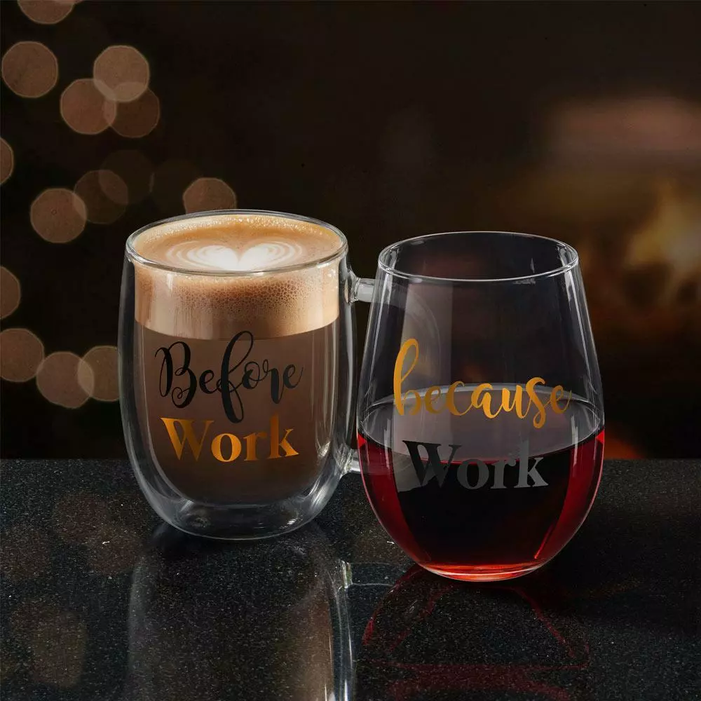 Wholesale ⭐ Mikasa® Double Wall Mug and Stemless Wine Glass Set of 2, Work Sentiment 👍 4 Wholesale ⭐ Mikasa® Double Wall Mug and Stemless Wine Glass Set of 2, Work Sentiment 👍 - Image 2