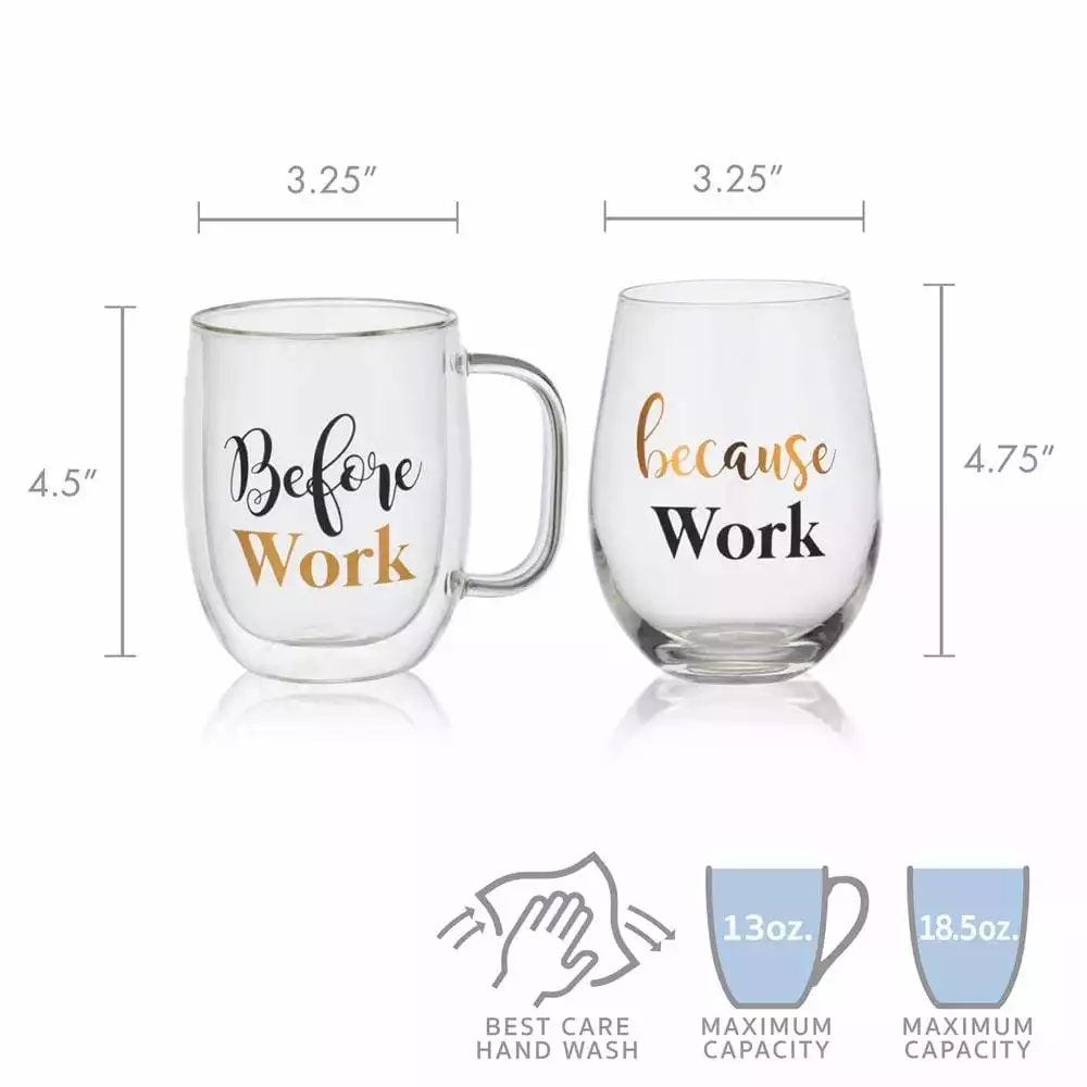 Wholesale ⭐ Mikasa® Double Wall Mug and Stemless Wine Glass Set of 2, Work Sentiment 👍 7 Wholesale ⭐ Mikasa® Double Wall Mug and Stemless Wine Glass Set of 2, Work Sentiment 👍 - Image 5